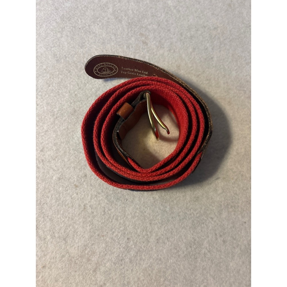 Leather Man Ltd Ribbon Belt Mens 40 Red Navy Nautical Burgee Excellent Preppy